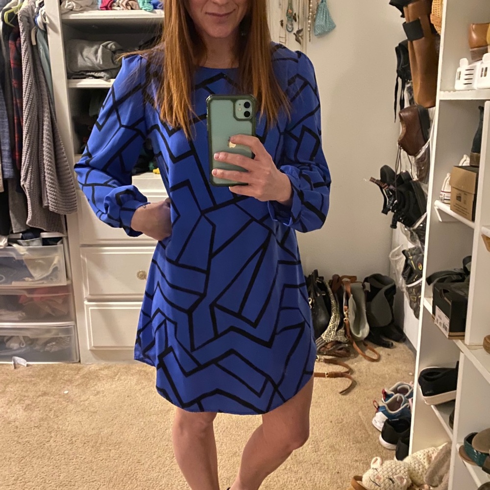 Blue and Black Party Dress-Long Sleeve-Medium